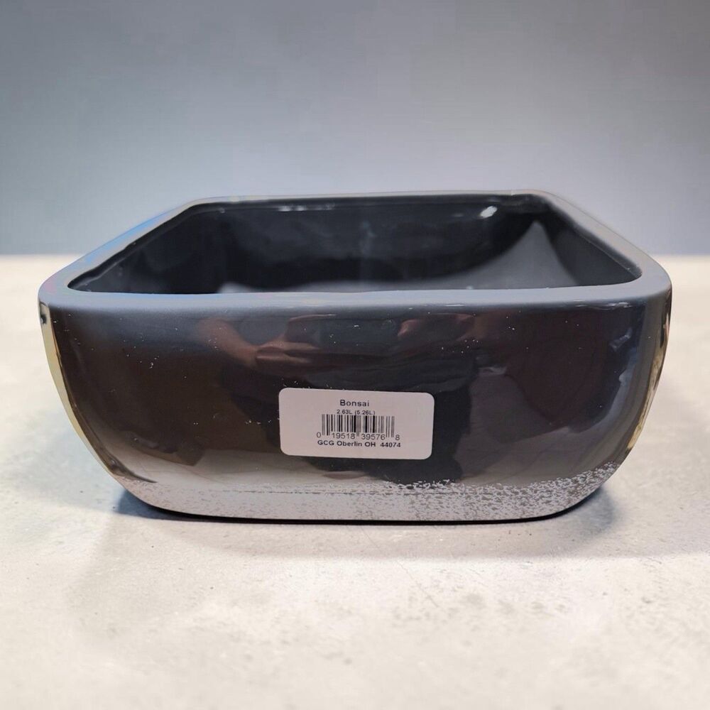 GCG Glossy Charcoal Gray Square Ceramic Bonsai Tree Pot 9" x 9"x 3.75" NEW